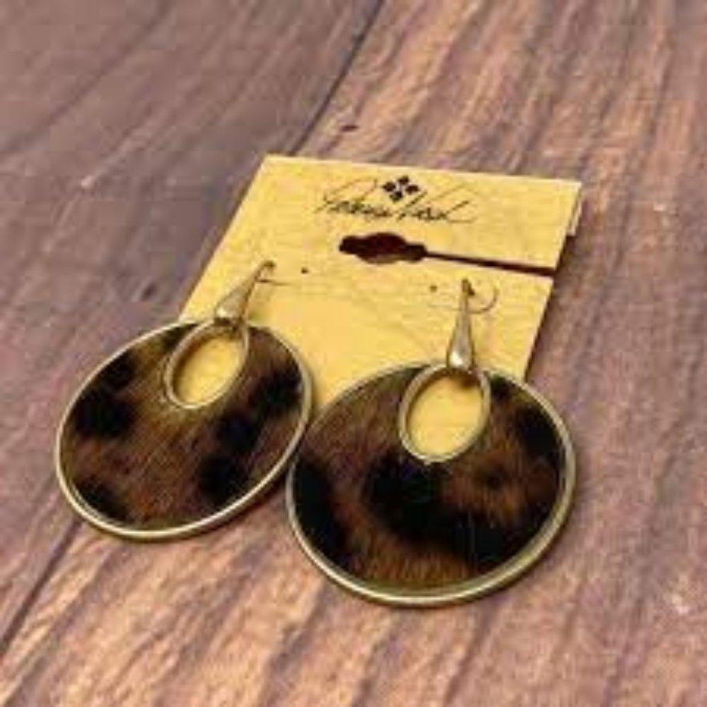 Patricia Nash "Sari" Leopard Faux Fur Doorknocker Earrings!